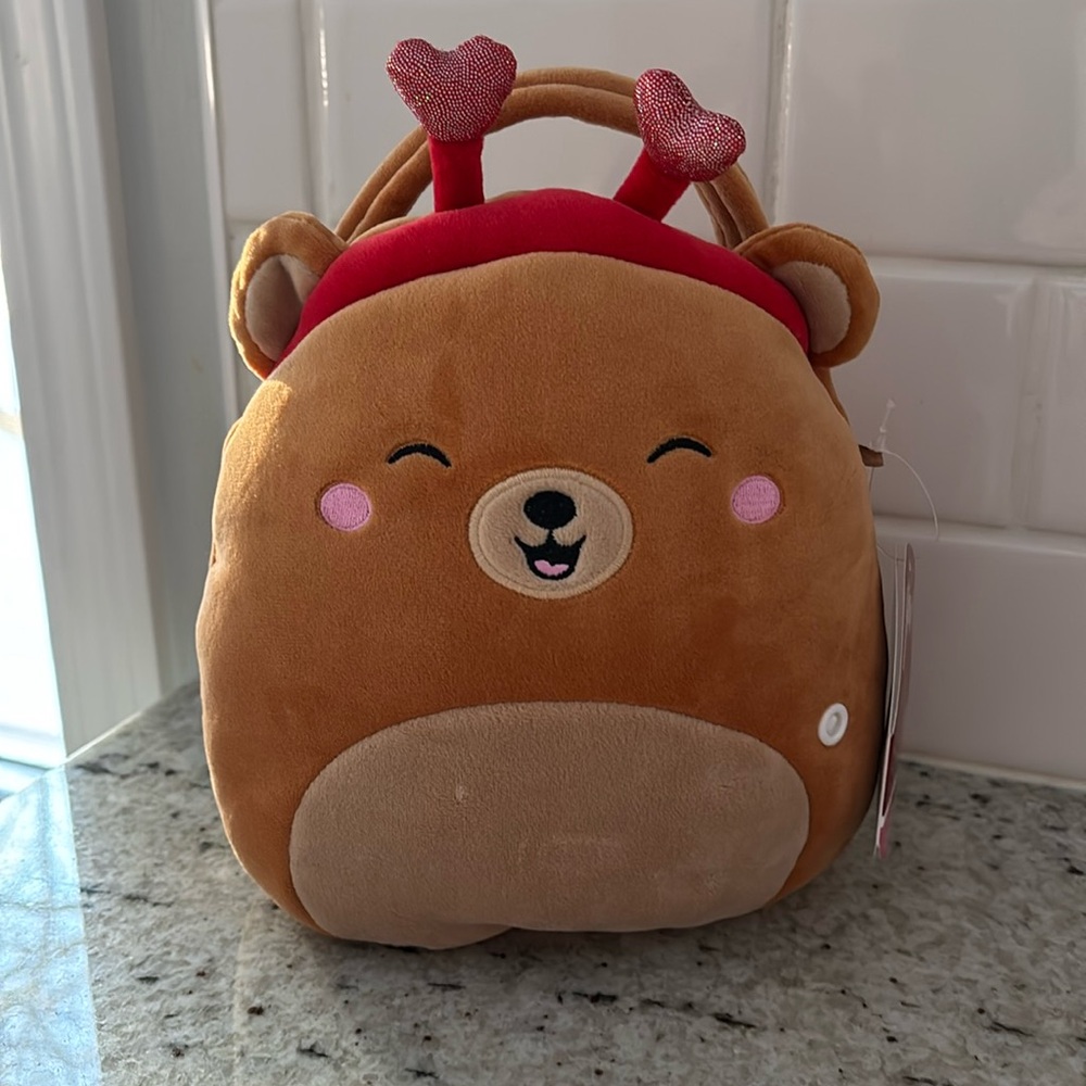 Squishmallows Omar the Bear Valentine plush treat pail